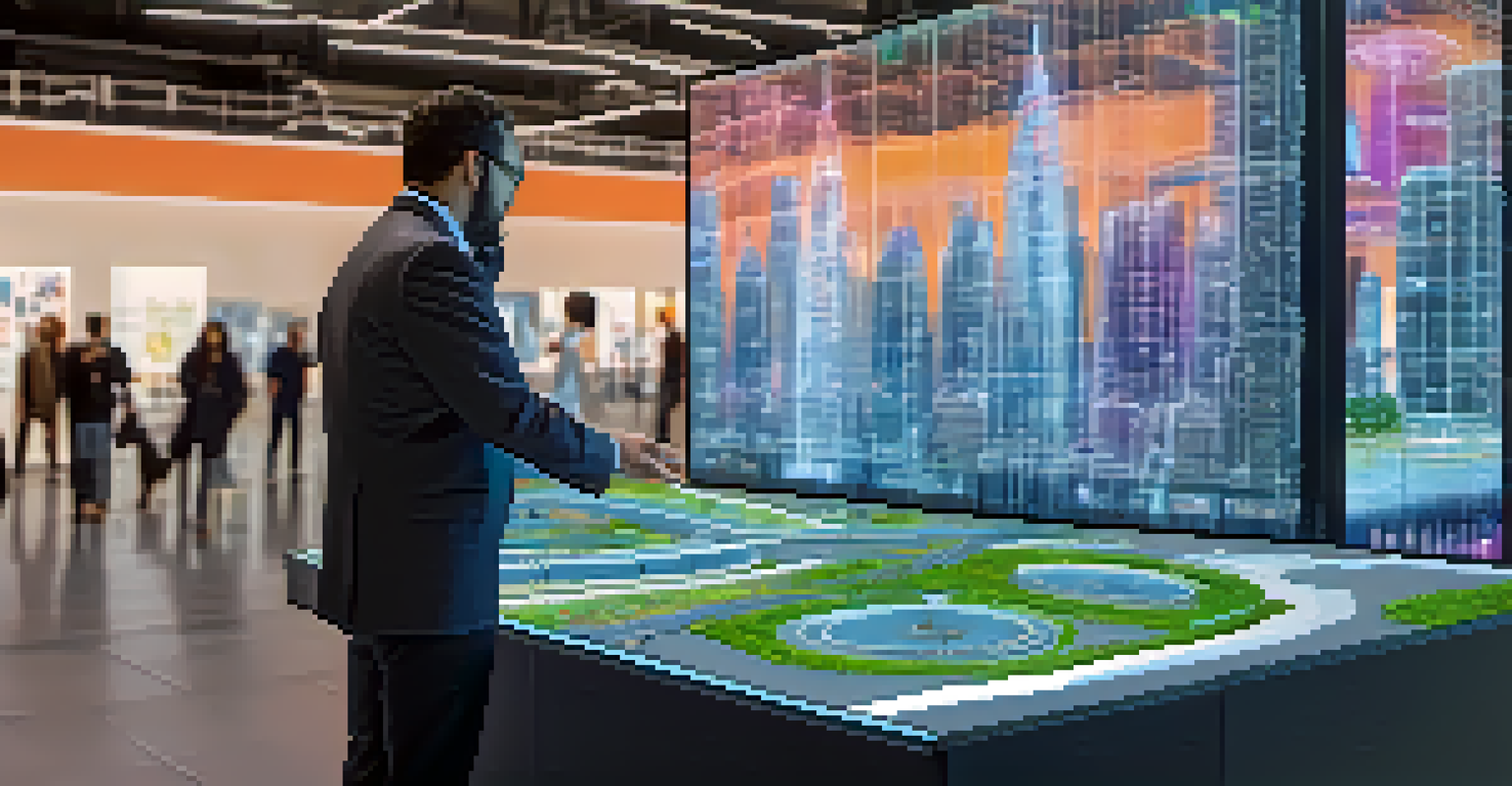 An urban planner using a holographic display of a city model, surrounded by data visualizations on traffic and energy.