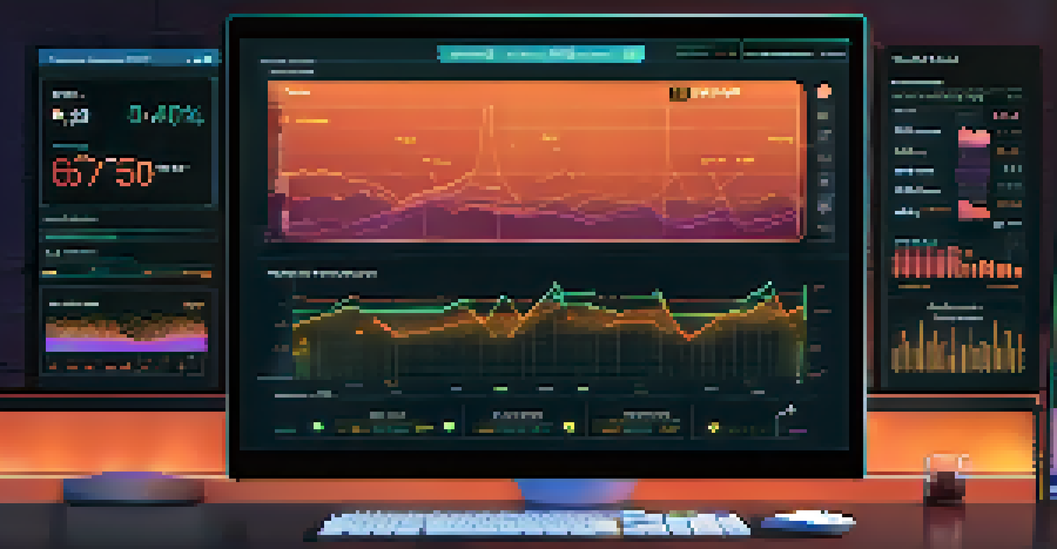 A close-up of a digital dashboard with real-time metrics for serverless applications, in a dimly lit room.