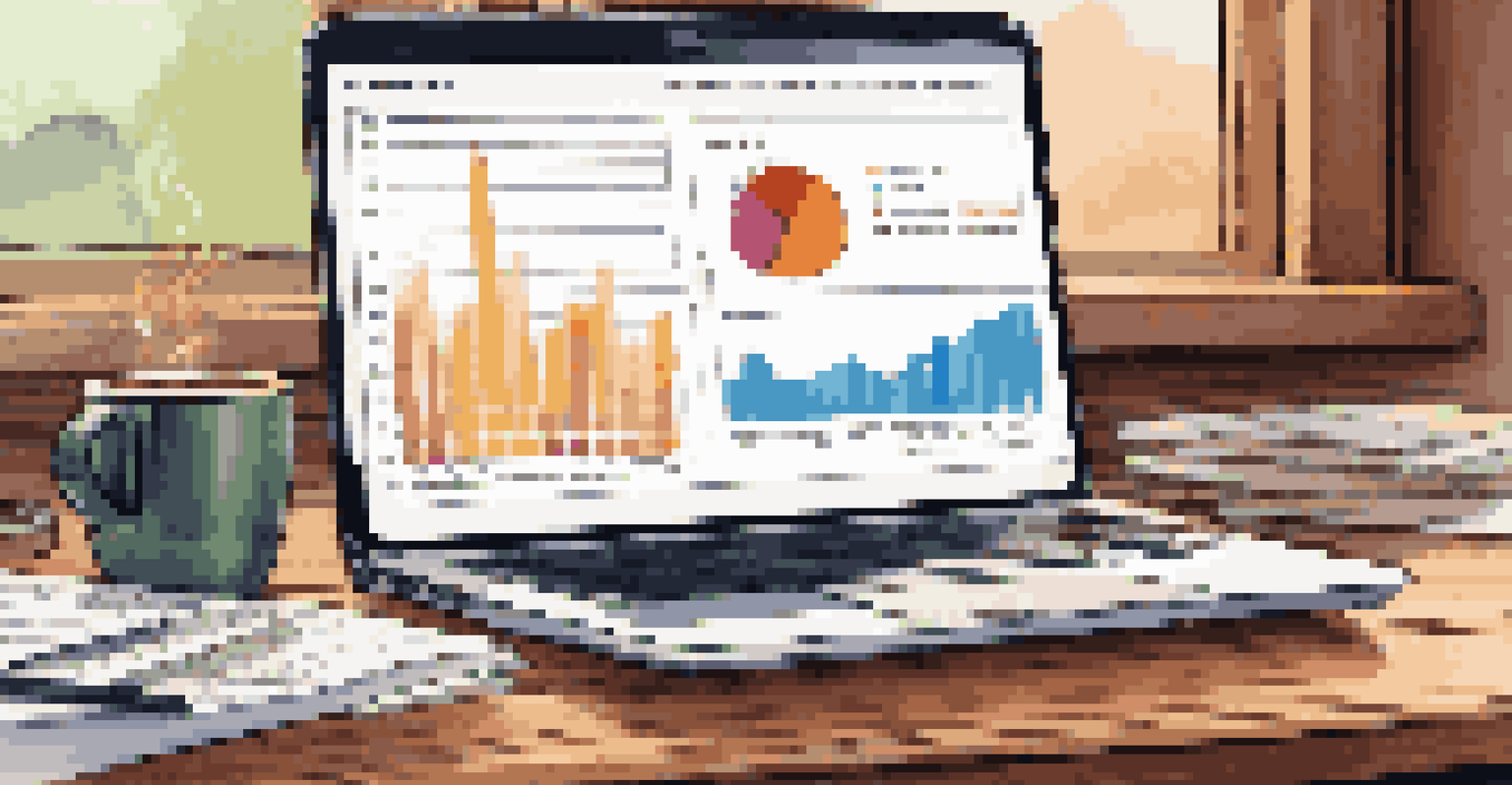 A close-up of a laptop screen showing a dashboard of KPIs for service portfolio management with colorful graphs and charts.