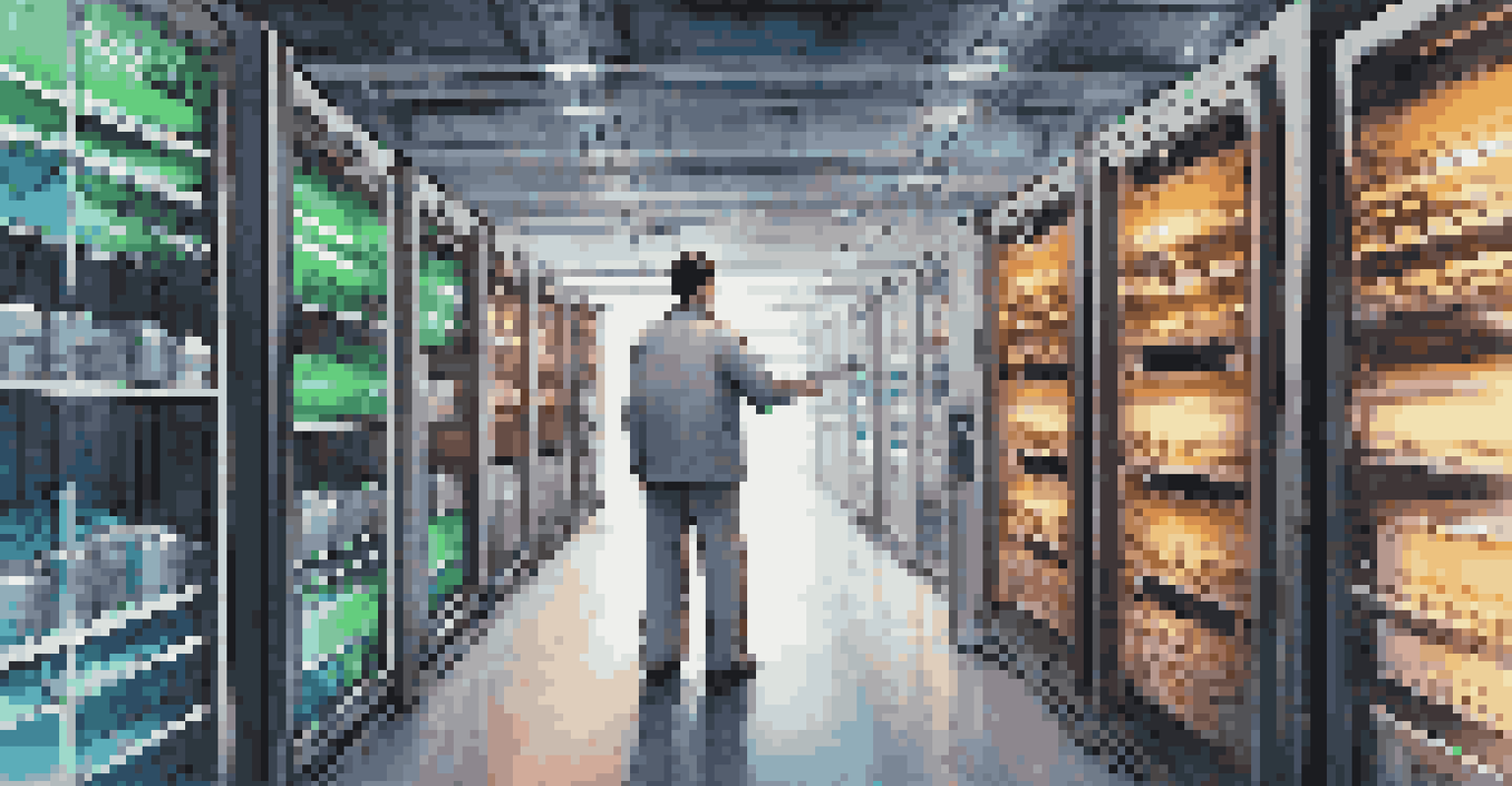 A futuristic server room filled with glowing lightweight containers and an engineer checking systems.