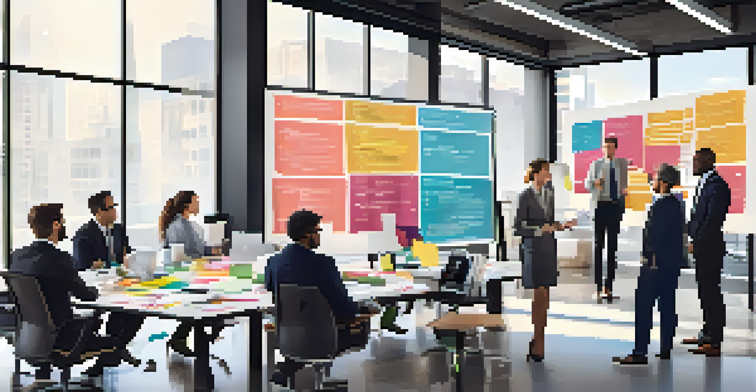 A diverse team of professionals collaborating around a screen displaying a data pipeline flowchart in a modern office.
