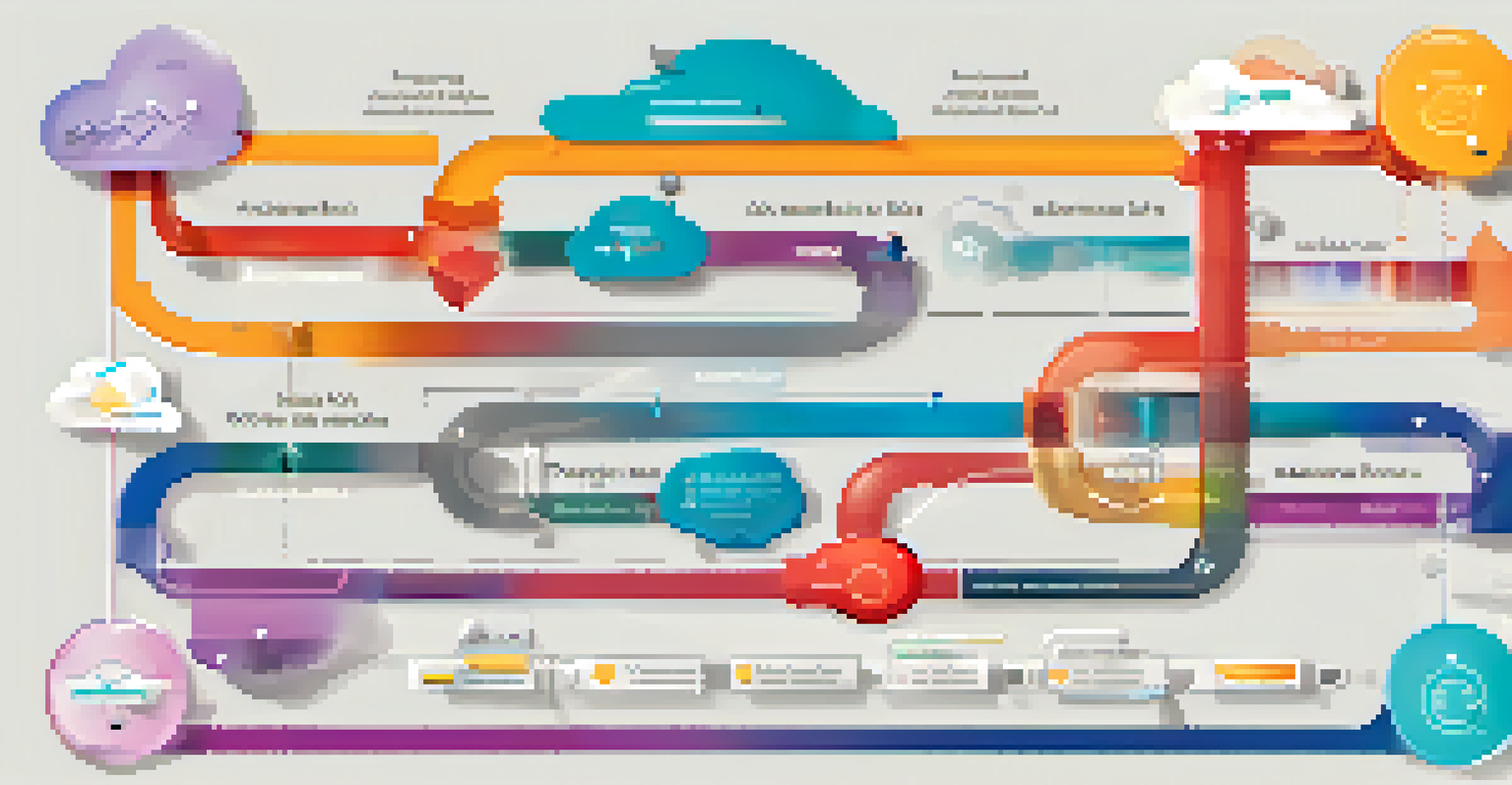 An infographic showing the mapping of data flows with icons and arrows connecting data processes in vibrant colors.