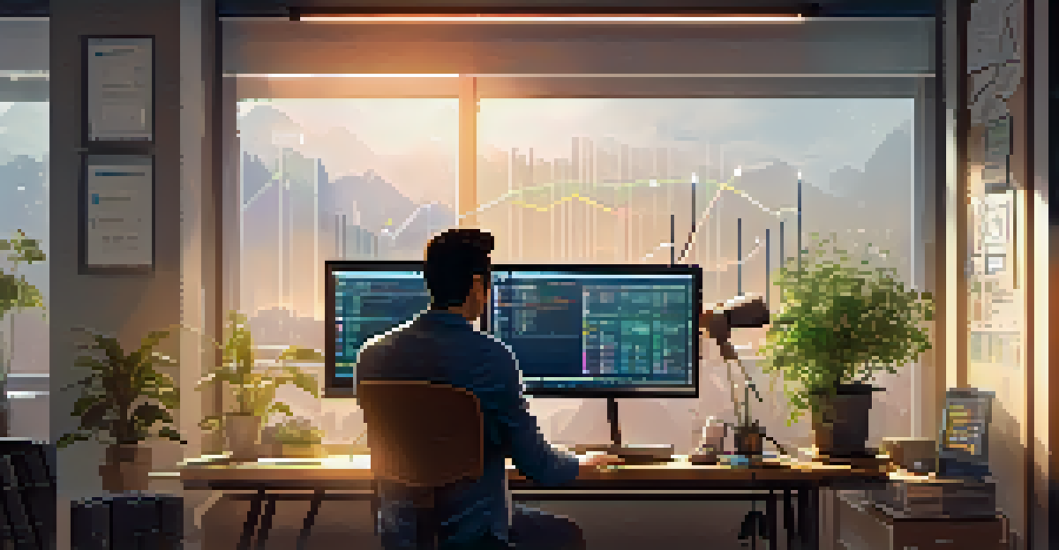 A calm office workspace with a developer analyzing API performance metrics on a computer.