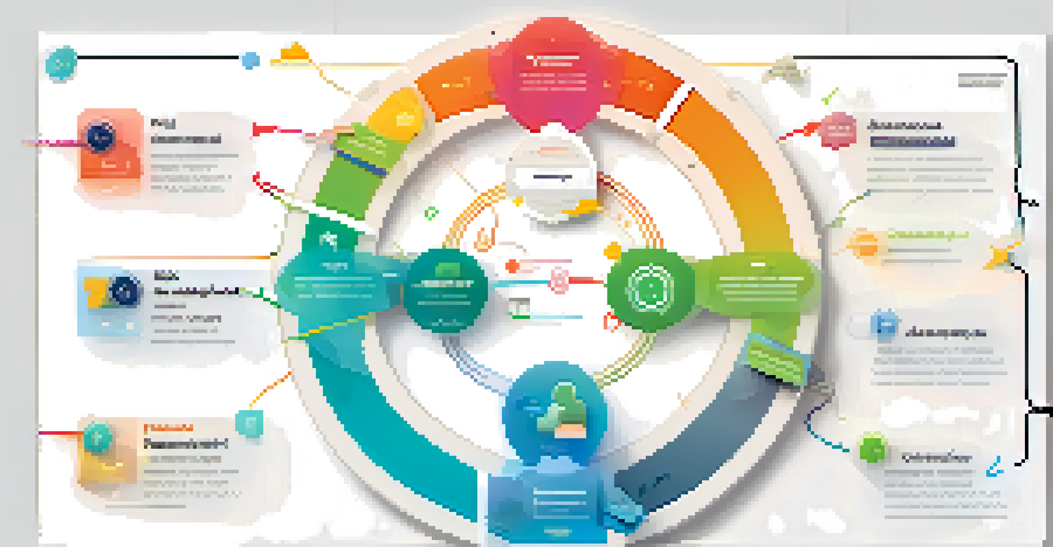 An infographic illustrating the feedback loop in UX design with colorful arrows connecting user feedback, design iterations, and usability testing stages.