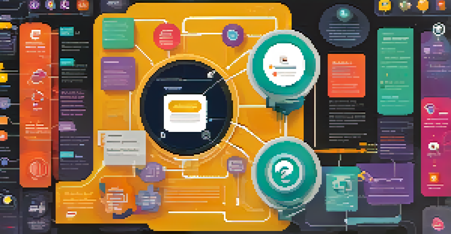An infographic displaying various aspects of chatbot development, with colorful icons and a technology theme.