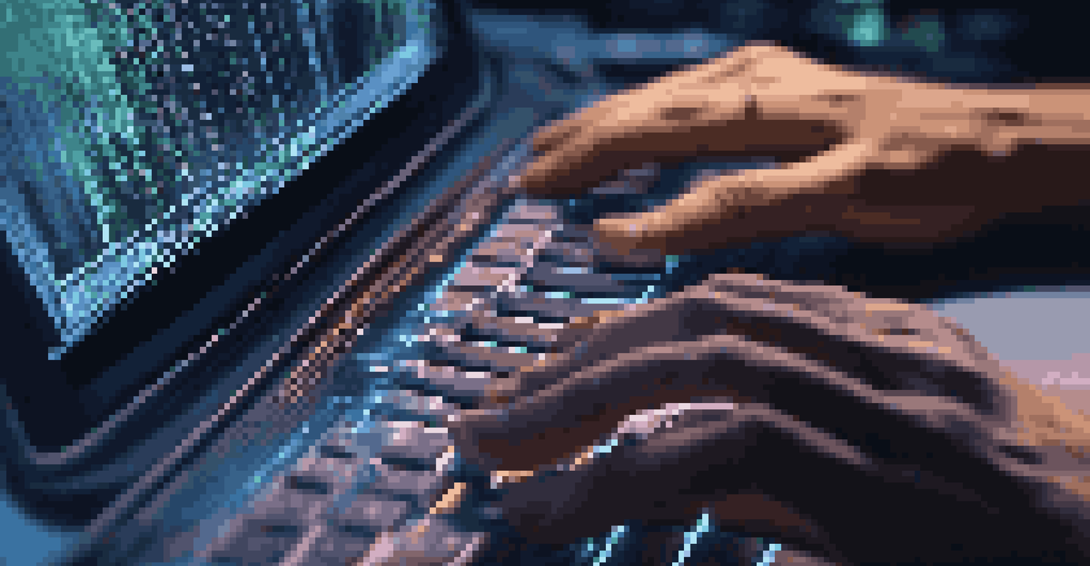 A close-up of a developer's hands typing on a keyboard with code on the screen, illuminated by the monitor's glow.