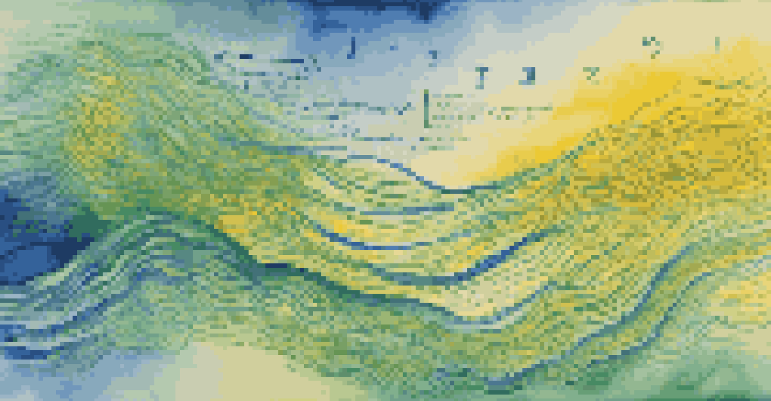 An abstract design depicting interconnected words in bright colors against a pastel gradient background.