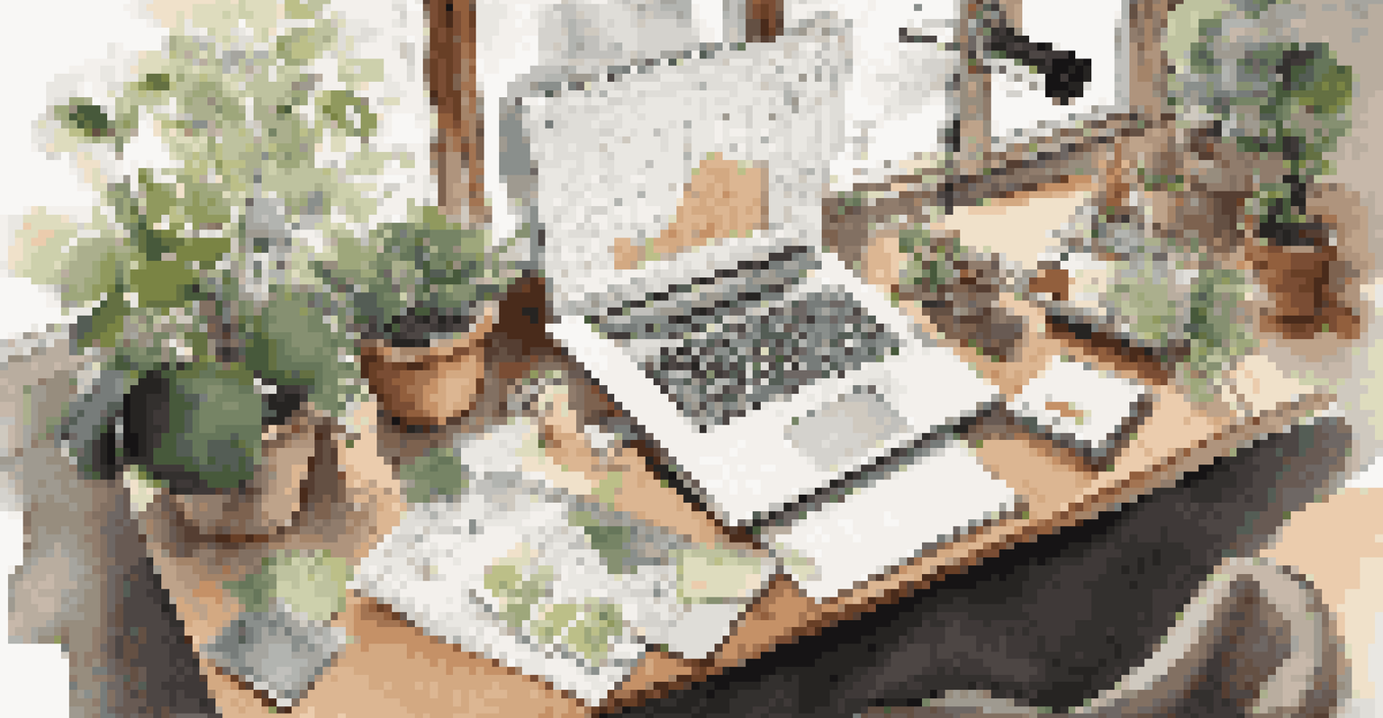 An overhead view of a designer's workspace filled with sticky notes, a laptop with graphs, and natural light from a window.