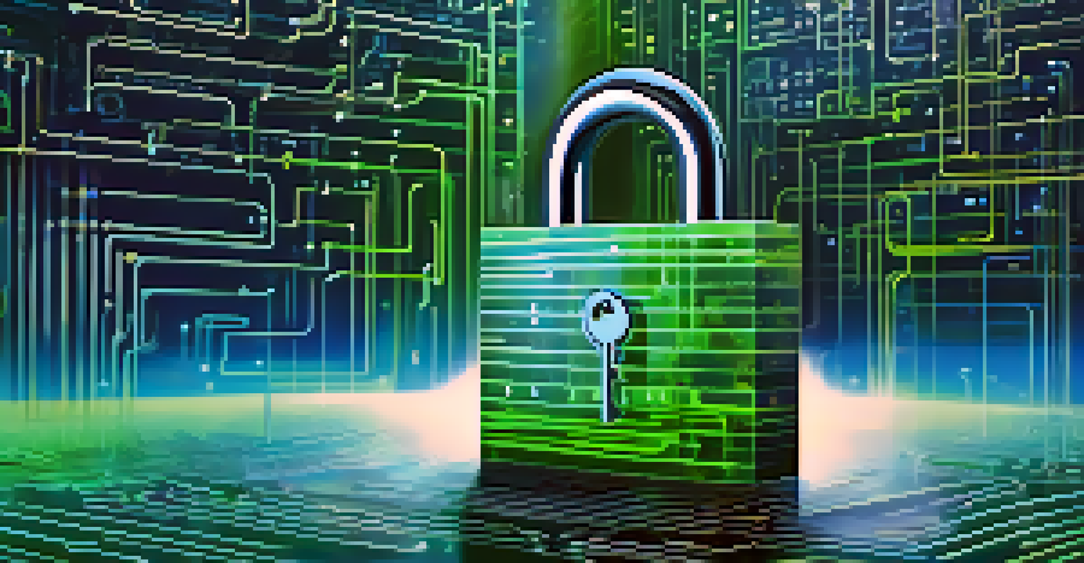 An abstract image of a digital padlock over a cloud background, representing data encryption.