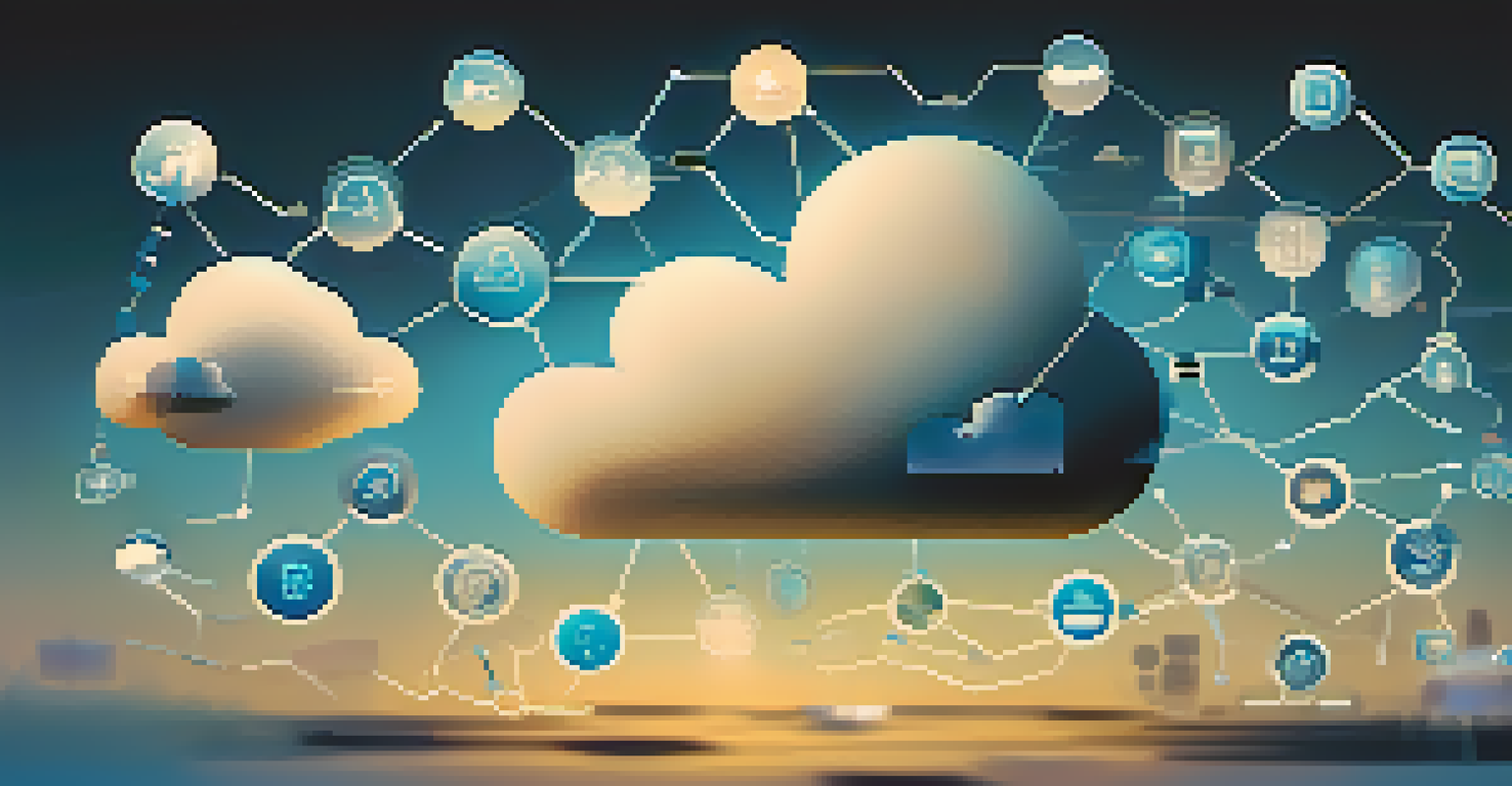 An abstract image showing a digital cloud filled with icons representing automated tasks.