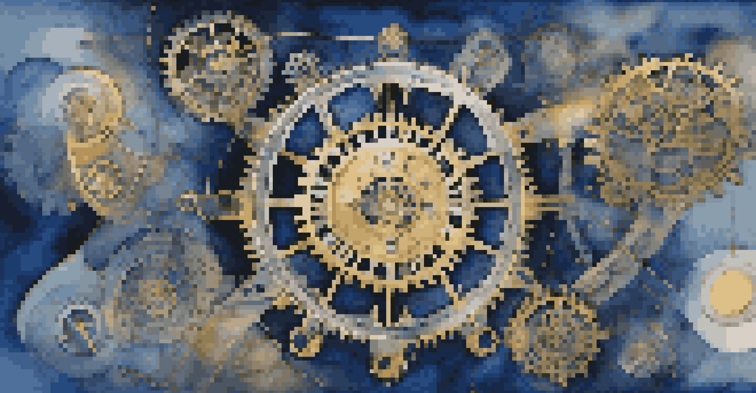 An abstract image showing interconnected symbols representing consensus mechanisms in a blockchain network.