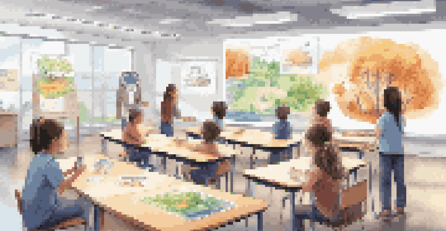Students in a classroom interacting with augmented reality models while learning about science, with a teacher guiding them.