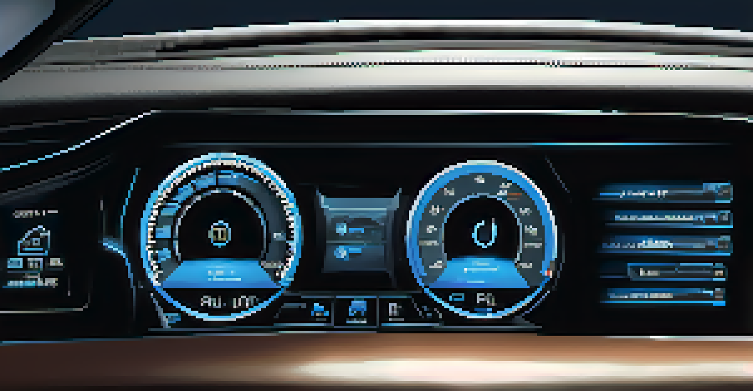 A close-up of a vehicle's dashboard with a telematics system showing real-time data metrics.