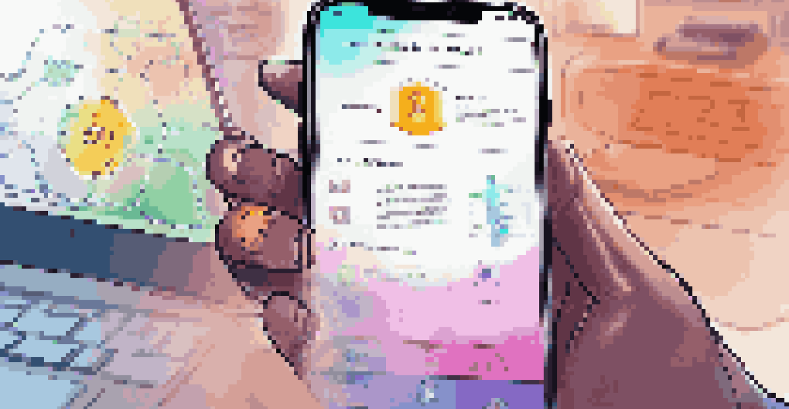A close-up of a smartphone showing a mobile app interface focused on blockchain features, including secure transactions and user data control, in a modern workspace setting.