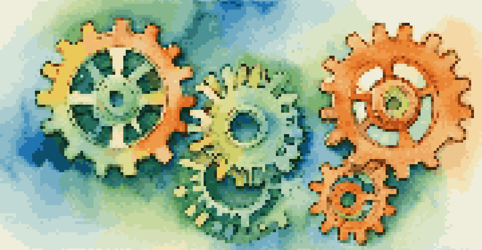 An abstract illustration of interconnected gears representing communication strategies in IT Service Management.