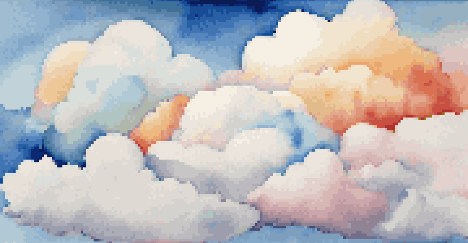 An abstract illustration of colorful clouds in the sky labeled with different cloud licensing models.