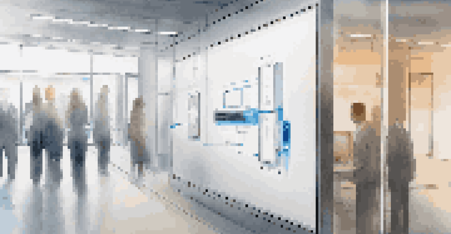 A close-up of a modern IoT sensor device mounted on a wall in an office setting.