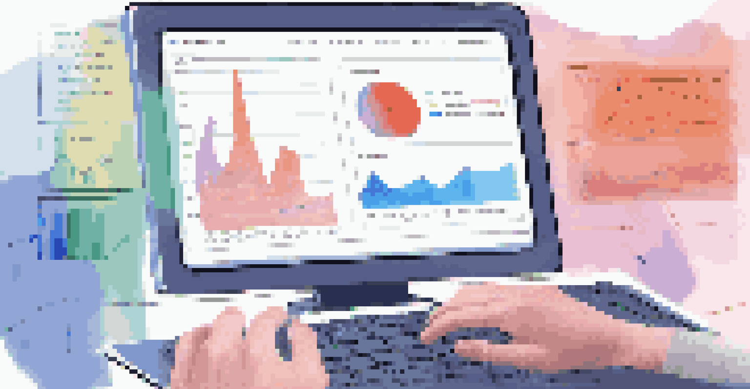 A close-up of a computer screen showing a low-code development platform with colorful elements and a user's hands interacting with it.