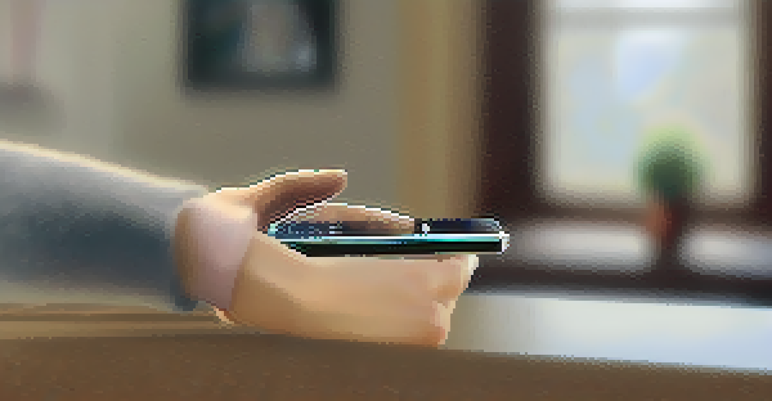 A person unlocking a smartphone using fingerprint recognition, with the smartphone screen showing a fingerprint icon.