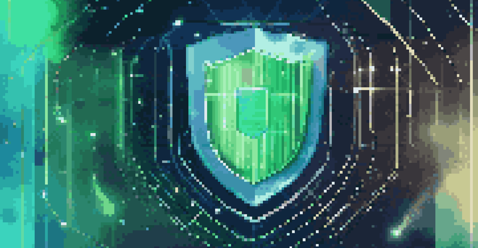 An abstract digital shield surrounded by glowing data streams, representing data protection and cloud technology.