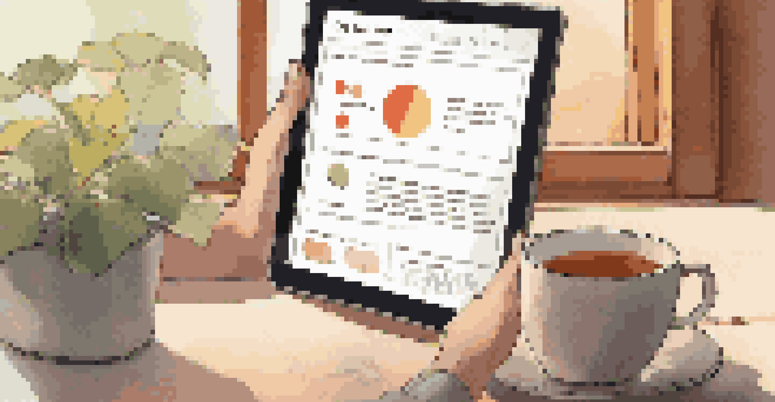 A close-up of a person using a tablet to fill out an online survey in a cozy environment, with a warm cup of tea and soft morning light filtering through a window.