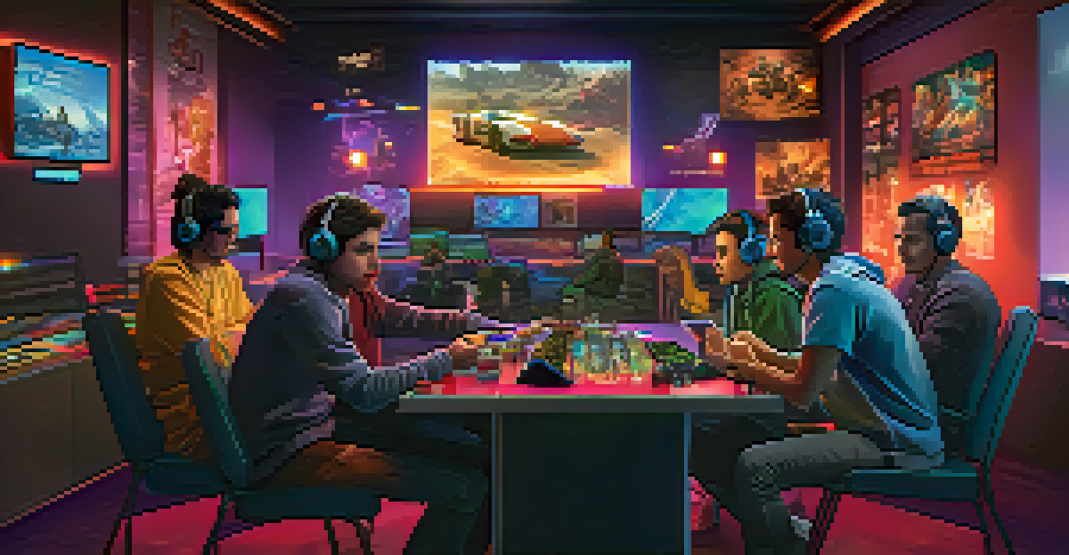 Players in a cozy gaming lounge communicating through headsets while engaged in a vibrant multiplayer game displayed on their screens.