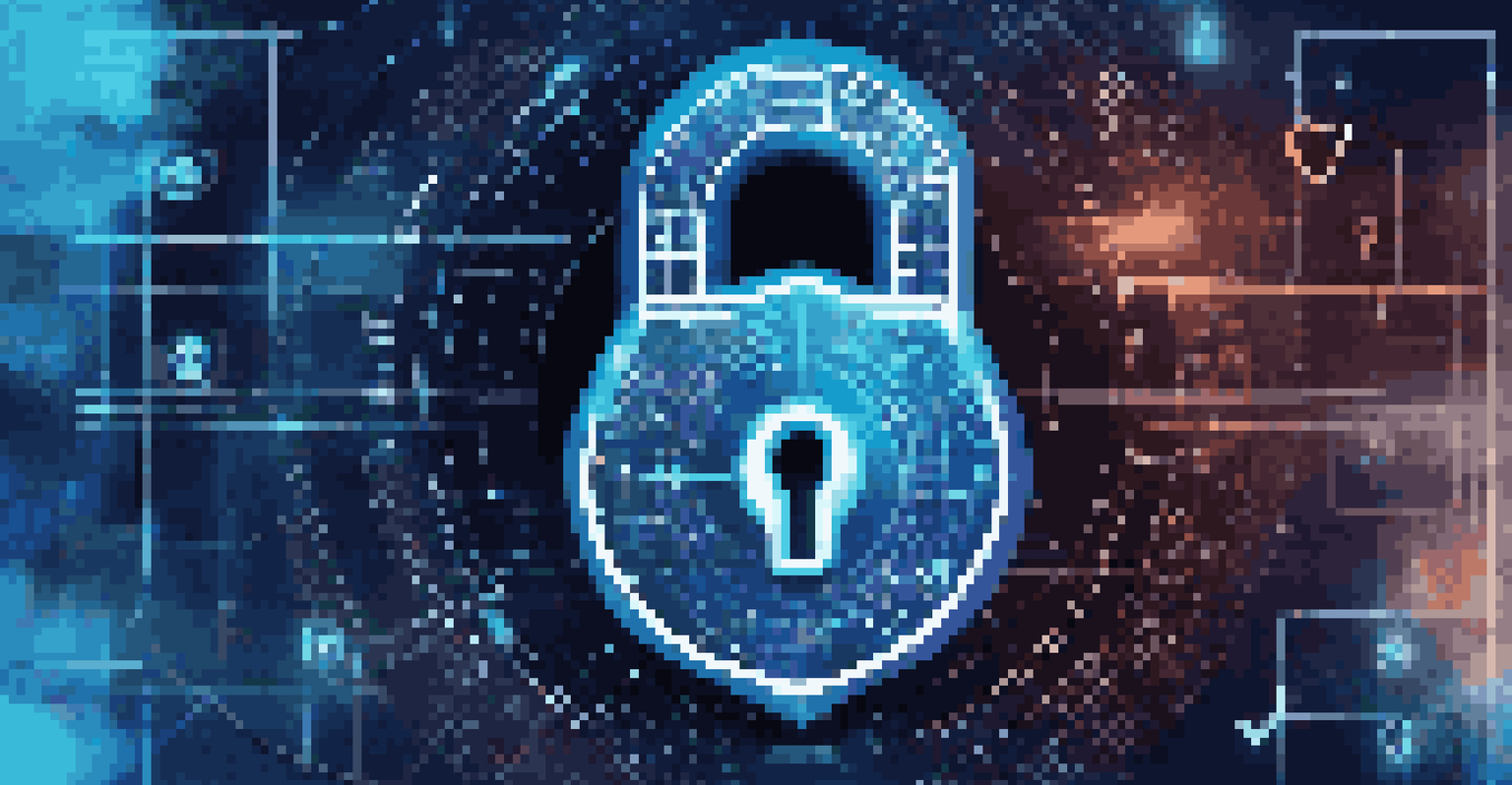 An abstract image of a digital padlock surrounded by binary code and financial symbols, representing data security.