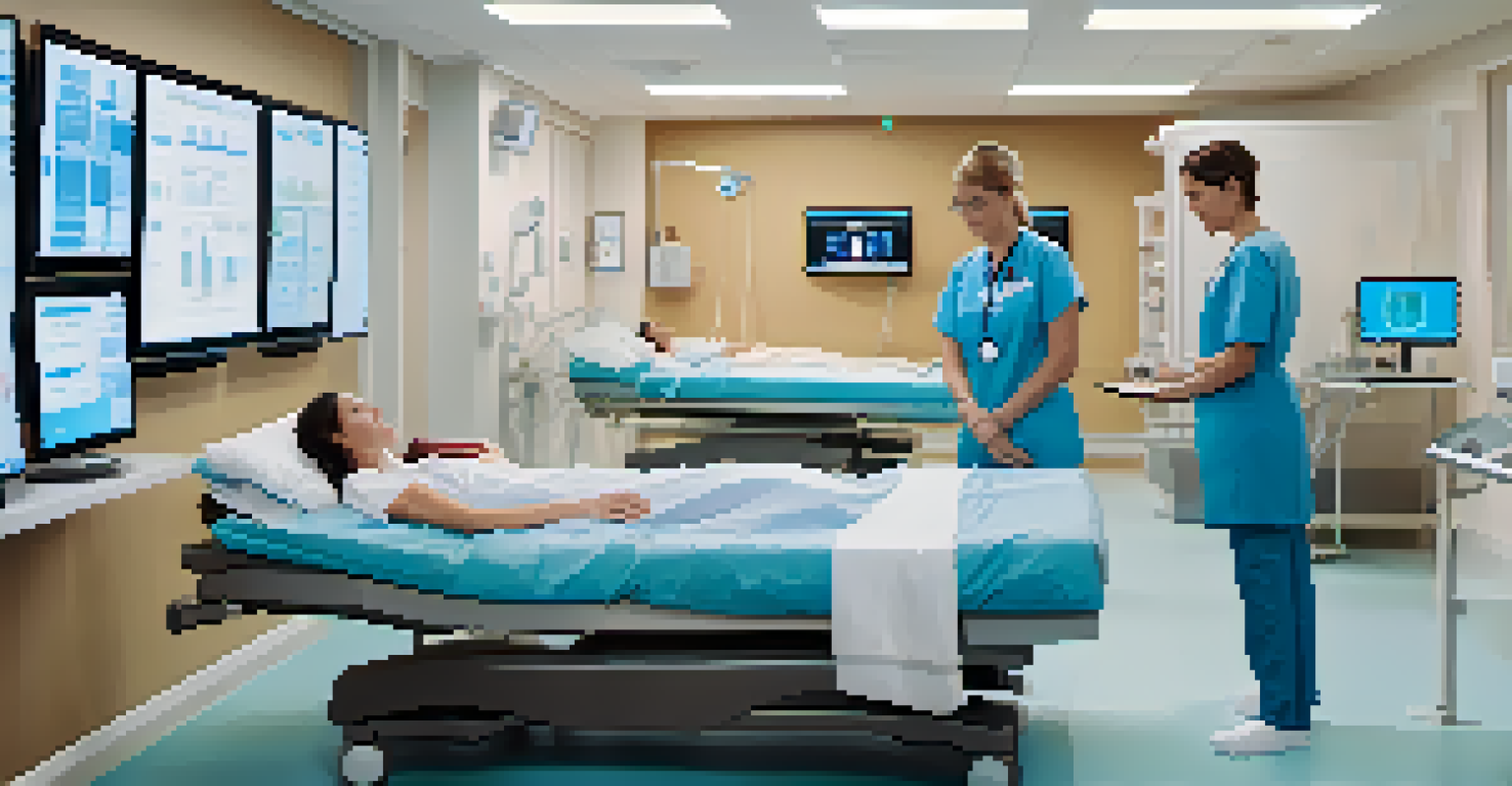 A nurse in a bright healthcare setting monitoring patients with remote devices displaying real-time health data.