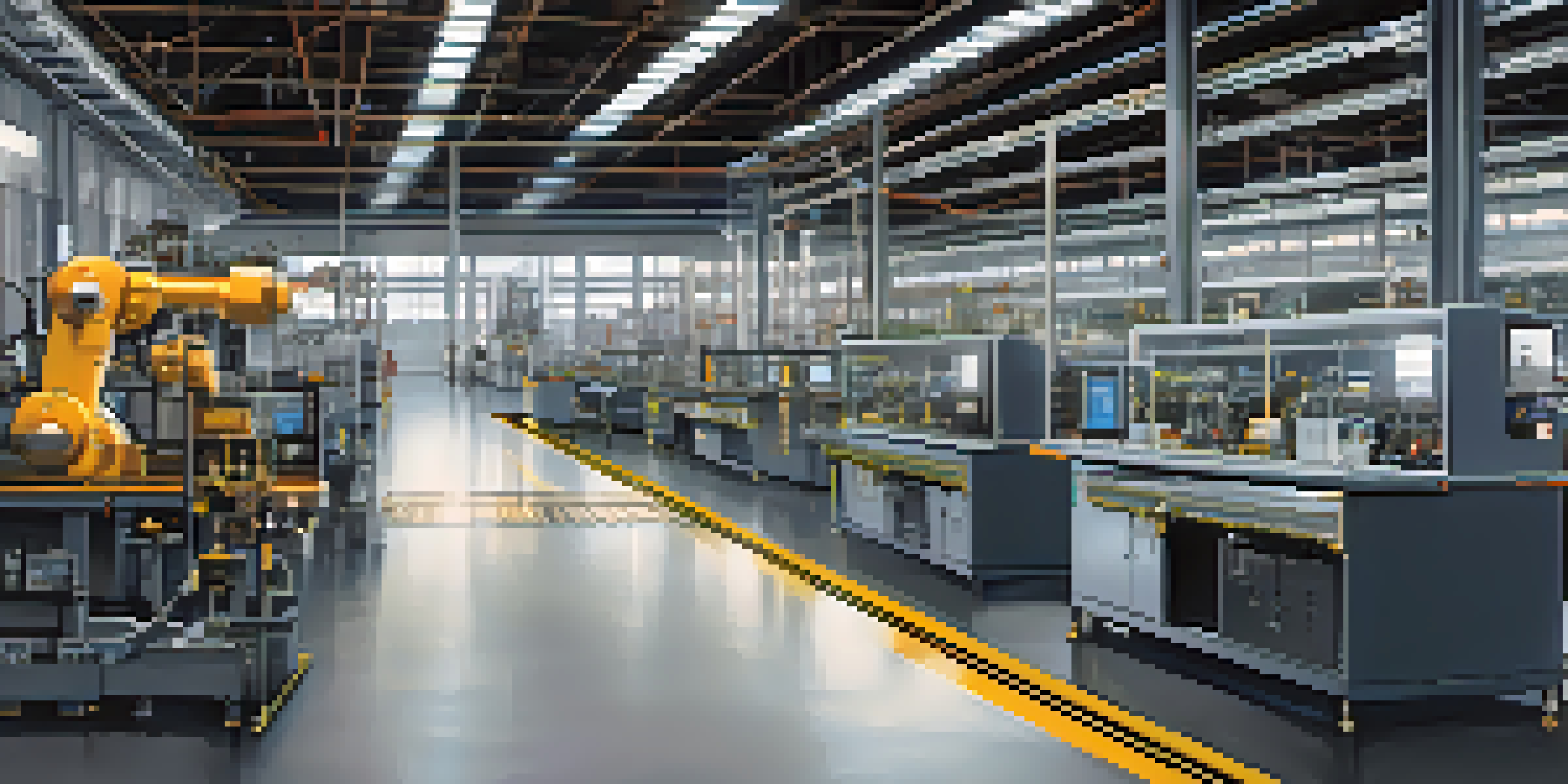 A factory floor with machinery and sensors for real-time monitoring of production lines.