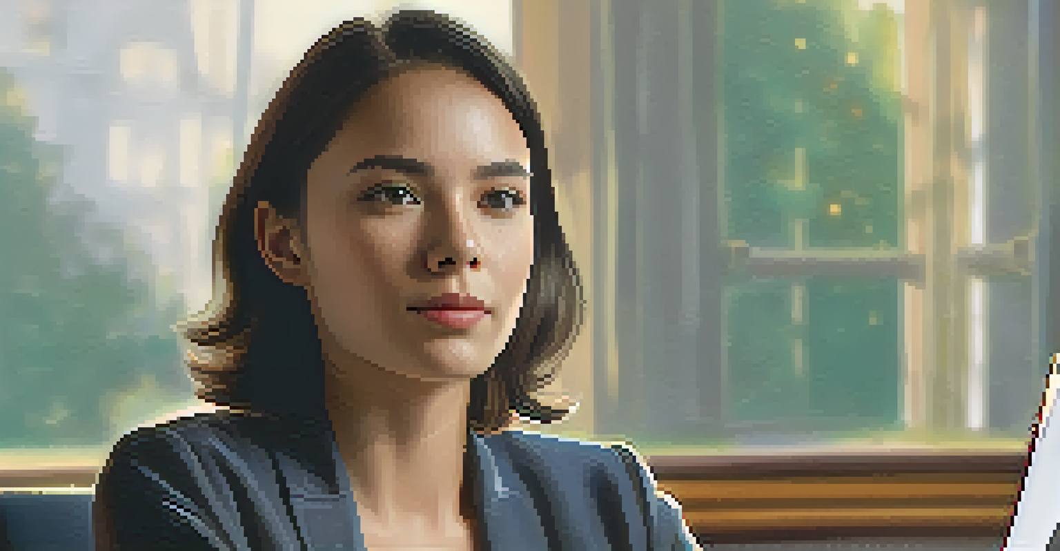 A close-up image of a thoughtful participant speaking in an interview, with a notebook in hand and a softly blurred background.