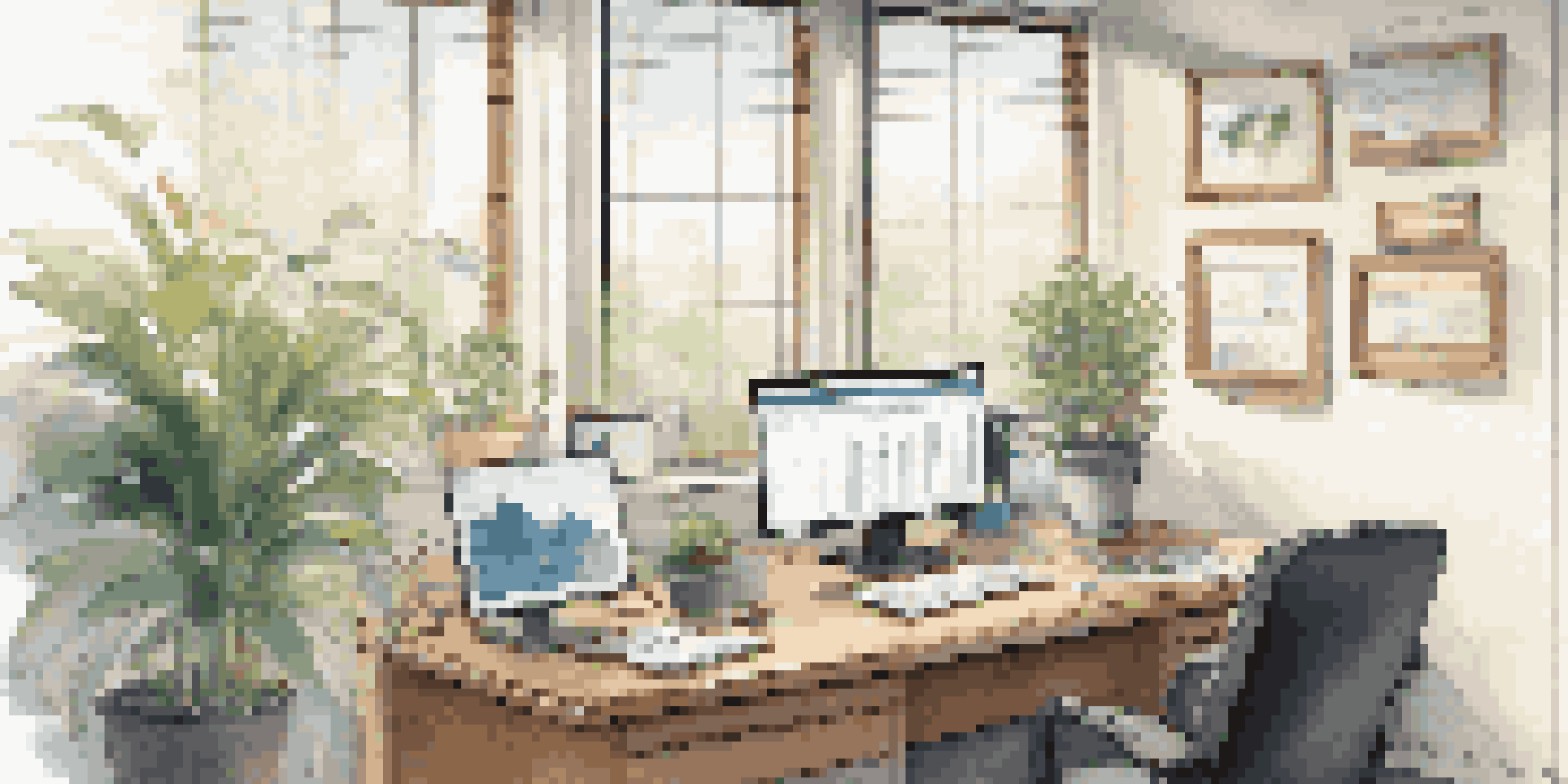 An office desk with a computer screen showing remote monitoring data, illuminated by natural light.