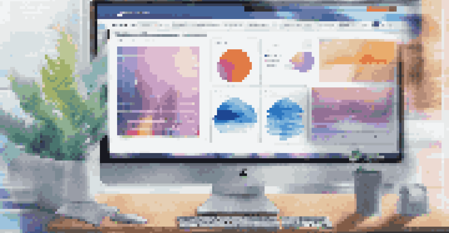 A close-up of a computer screen with a digital asset management interface displaying categorized digital assets in a vibrant layout.