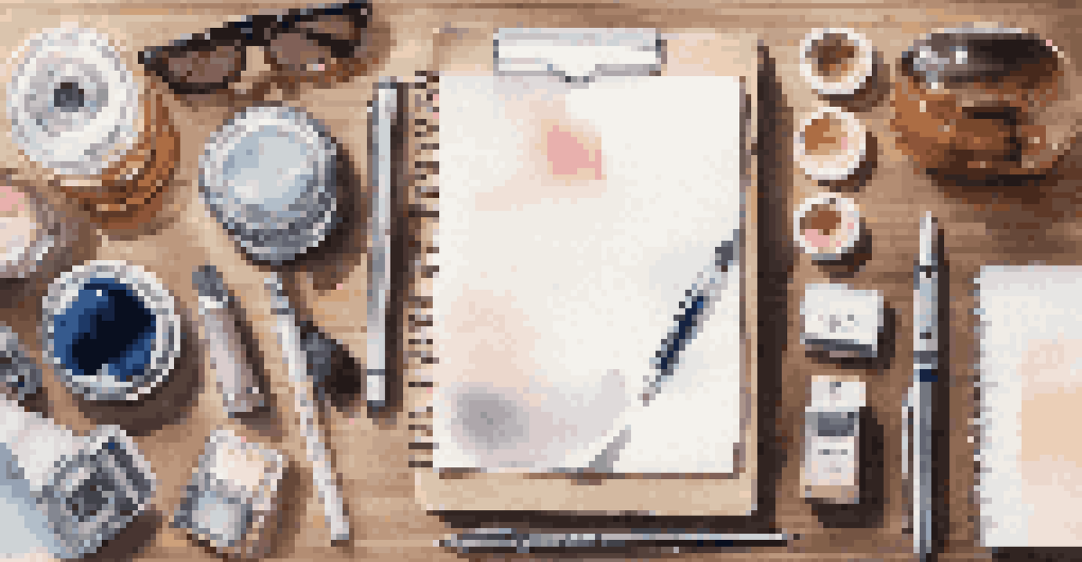 High-quality product images displayed on a wooden table with clothing and accessories, showcasing their textures and colors.