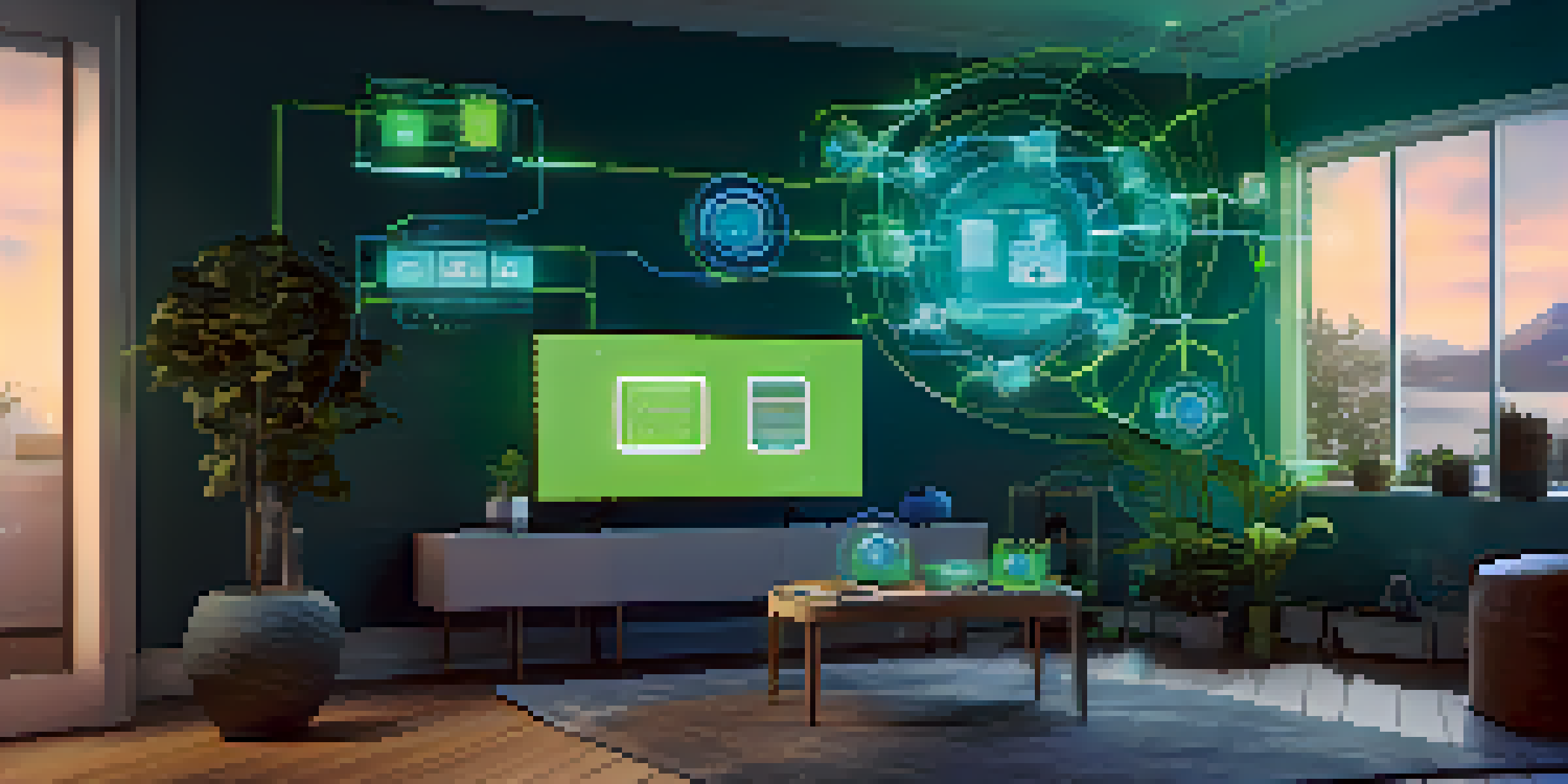 A concept of interconnected smart devices in a home, illustrating the integration of AI with IoT.