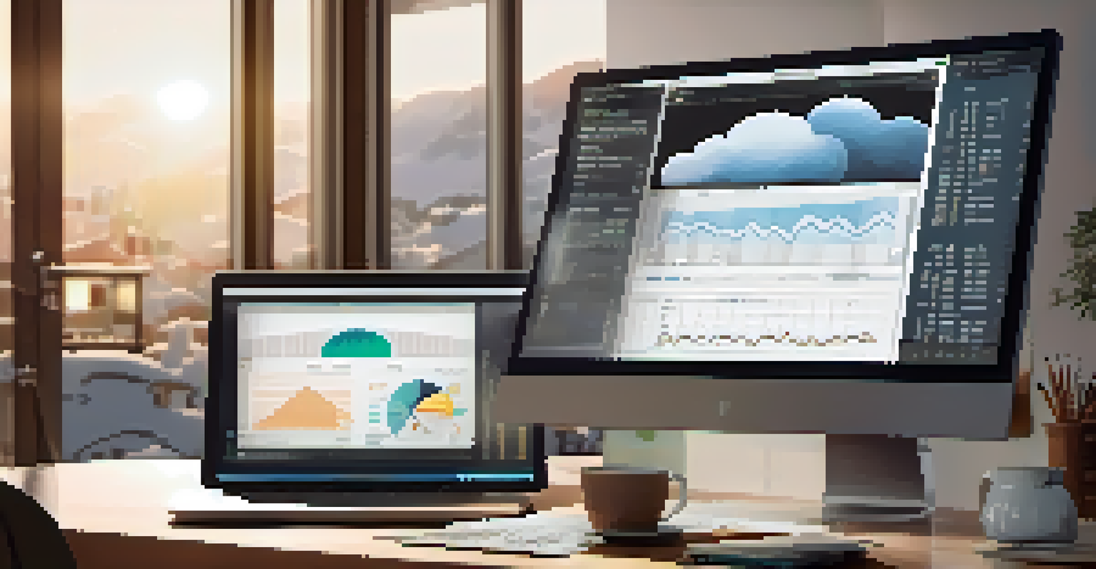 A close-up of a computer screen with cloud-based software analytics in a cozy home office.