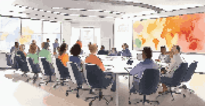 A diverse group of employees participating in a data privacy training session in a modern, well-lit workspace.