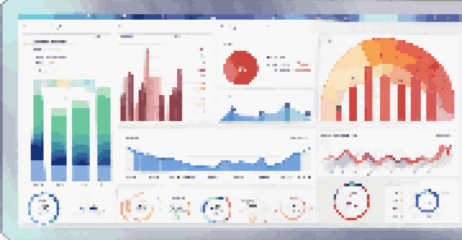 A digital marketing dashboard showing colorful graphs and metrics for social media analytics.