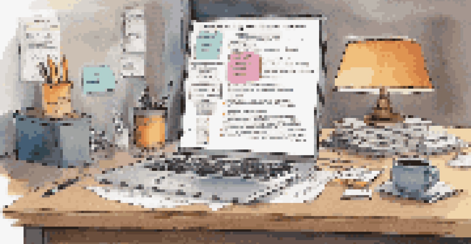 A wooden desk with a laptop displaying a job description for an ITSM position, surrounded by colorful sticky notes and a coffee cup, creating a cozy work environment.