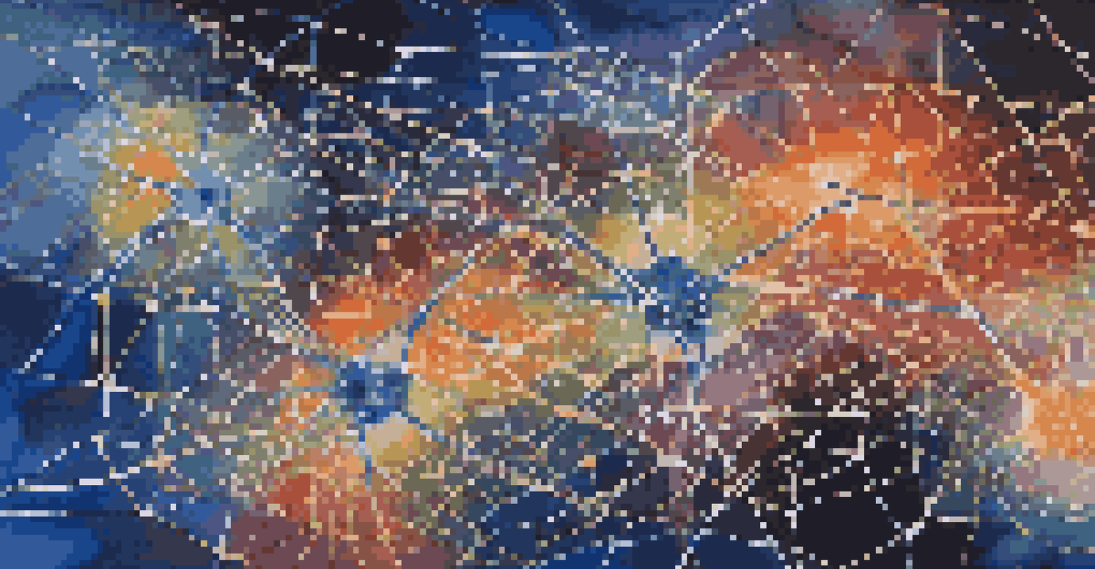 An abstract image depicting neural networks with interconnected nodes and vibrant colors against a blue background.