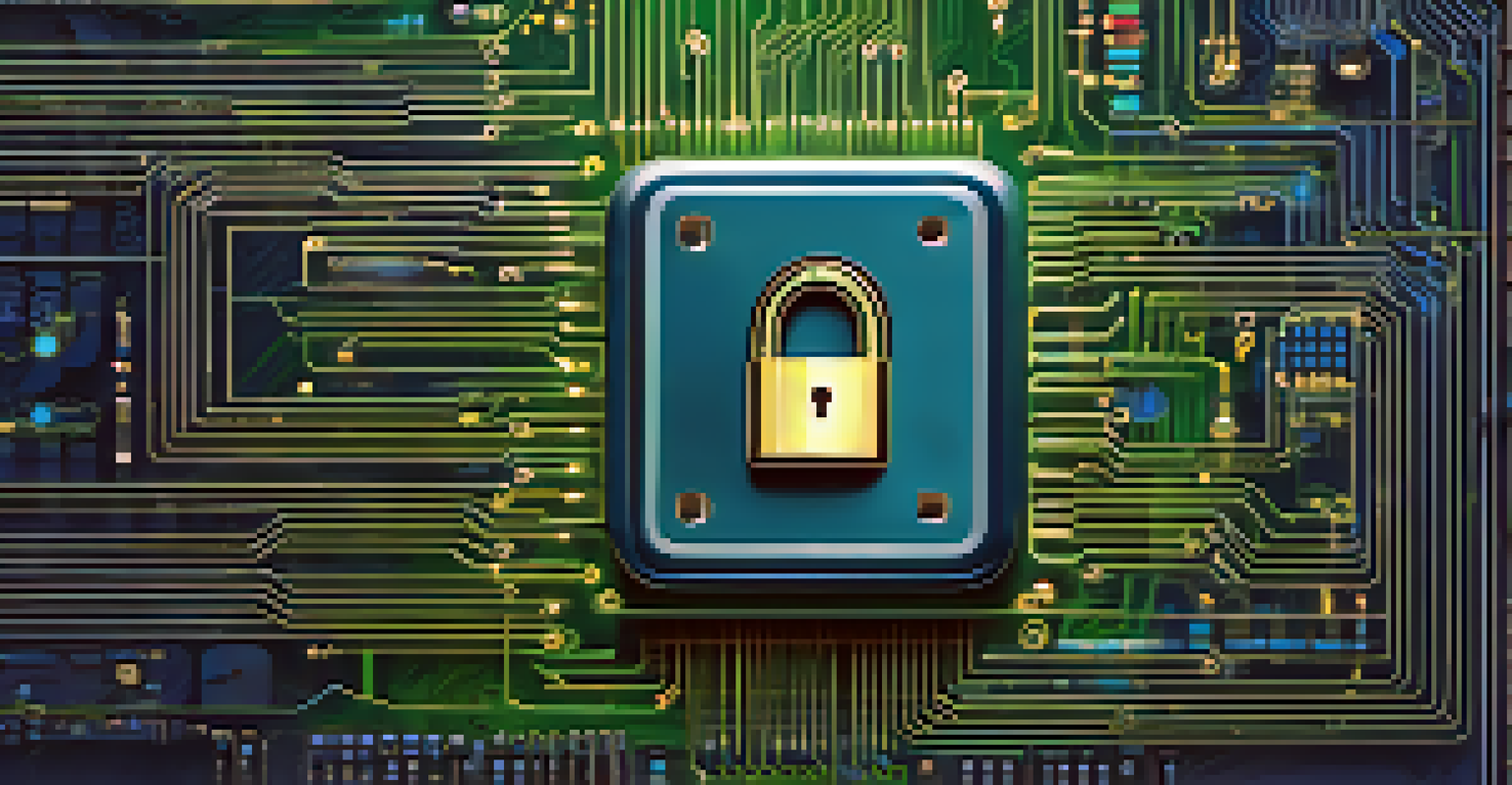 An abstract image of a digital lock on a circuit board, symbolizing data security.