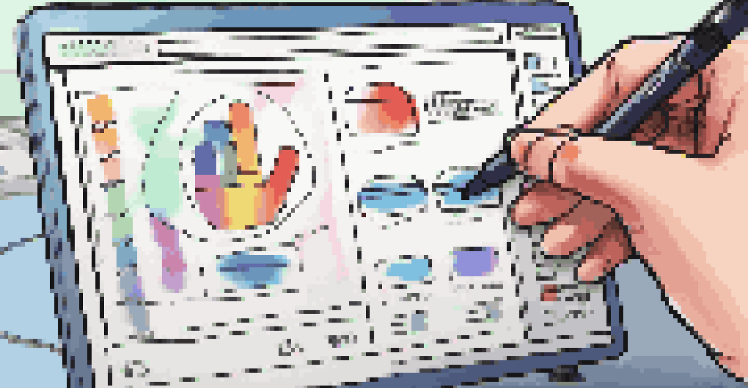 A close-up view of a computer screen showing an online survey, with a hand holding a stylus, emphasizing feedback collection.