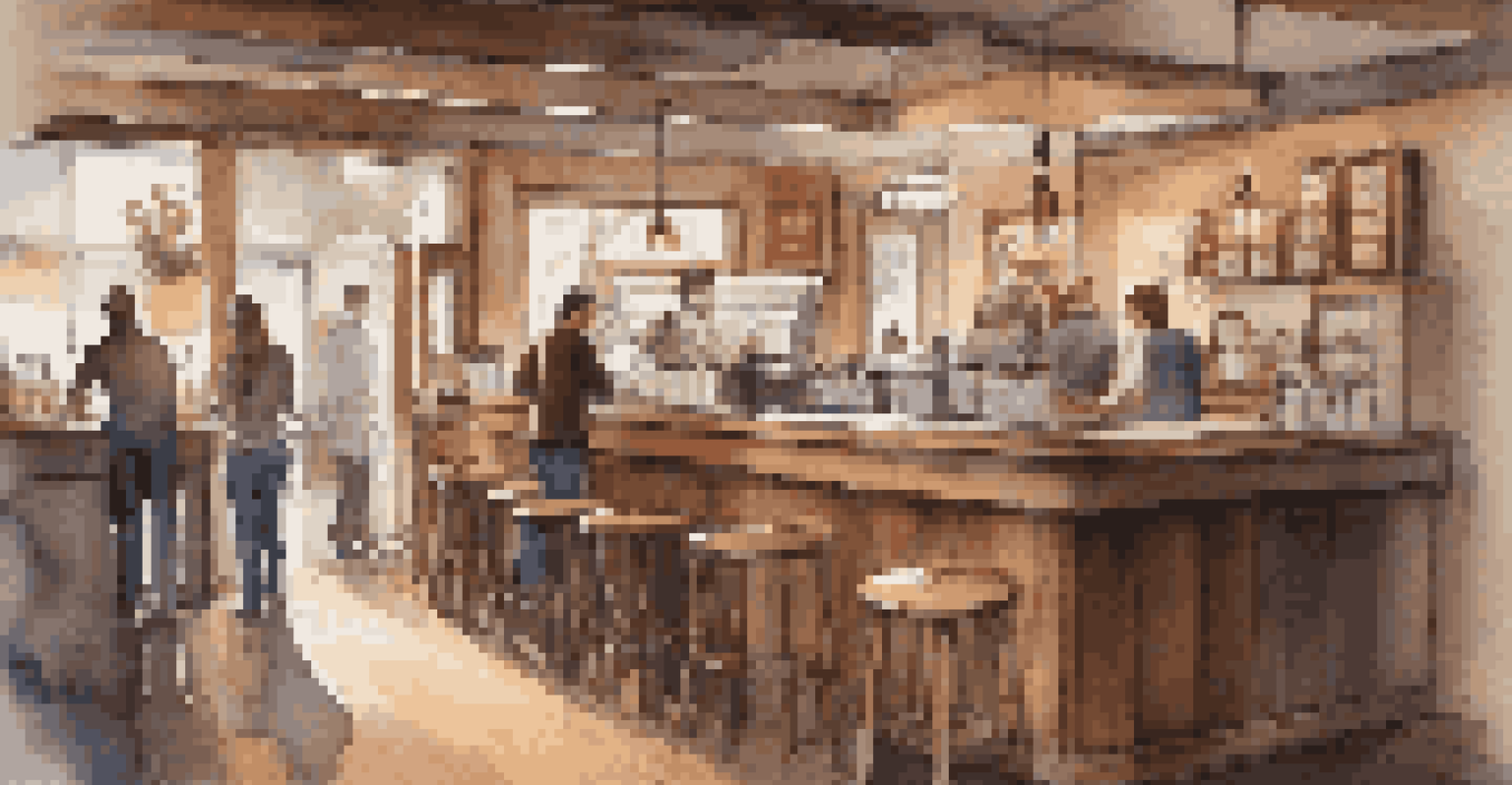 A warm and inviting coffee shop with customers and a barista.