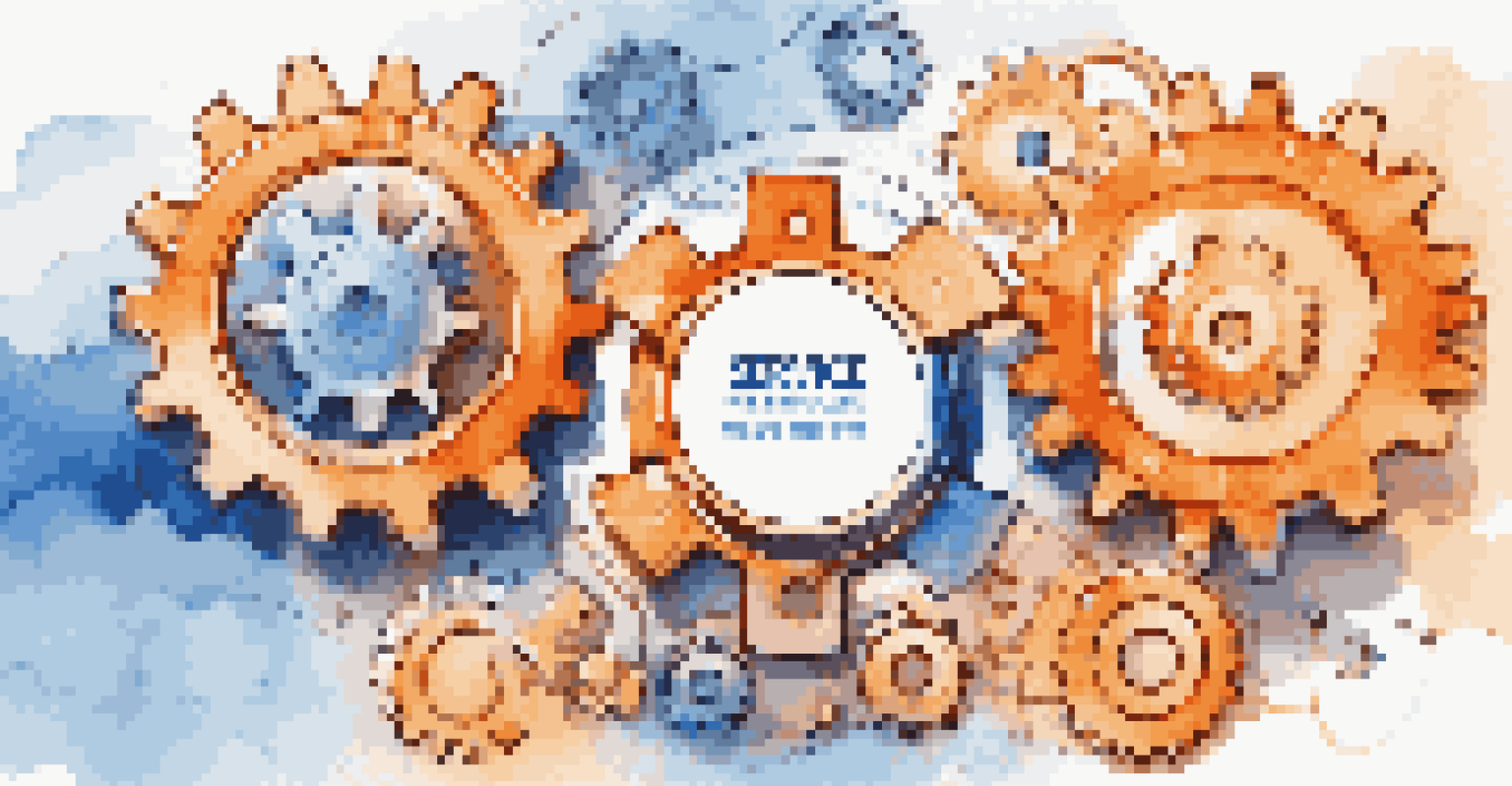 An abstract representation of service portfolio management with interconnected gears and icons symbolizing various IT services.