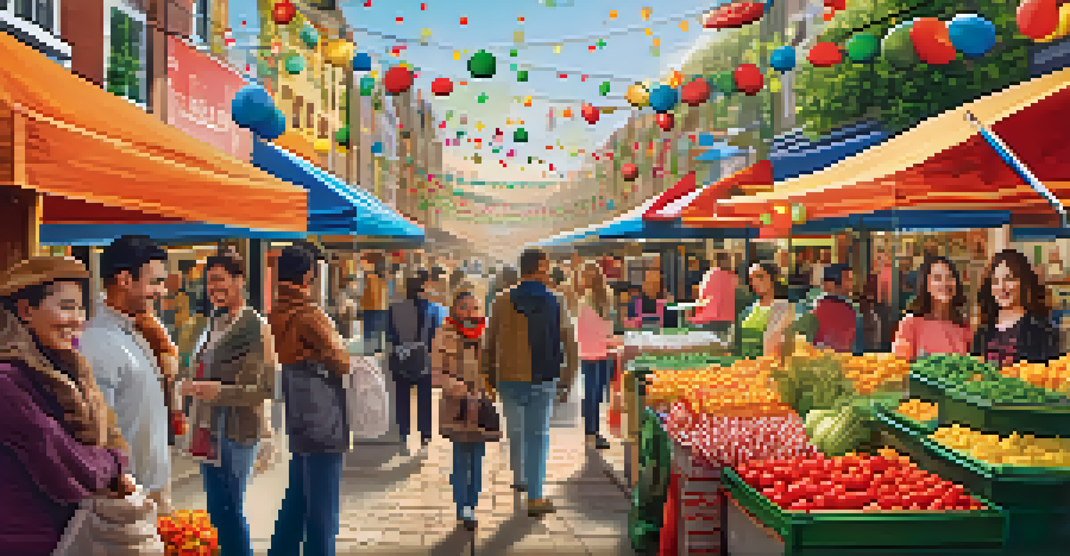 A festive marketing campaign display in a local market with influencers and decorations.