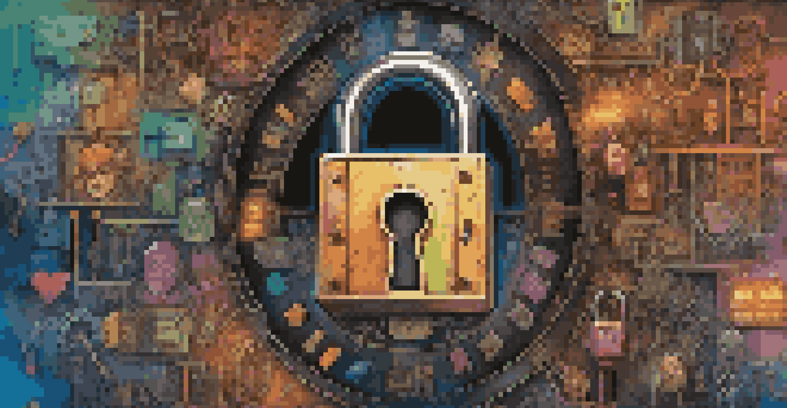 A large padlock surrounded by colorful characters and symbols representing strong passwords, set against a dark textured background.