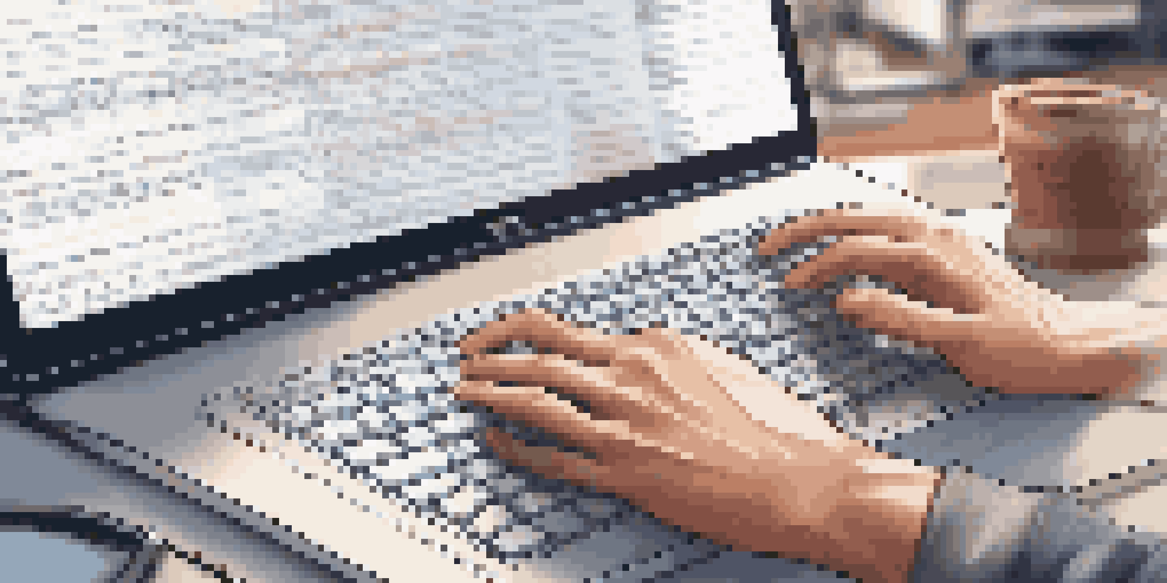 A developer's hands typing on a laptop with notes and a coffee mug nearby.