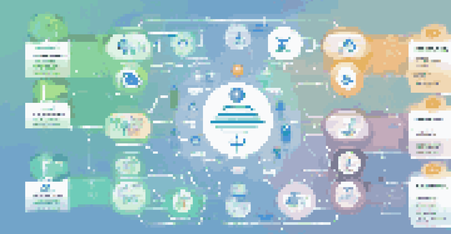 An infographic showing the integration process of AI in customer support, featuring chatbots, human agents, and customer interaction flow.