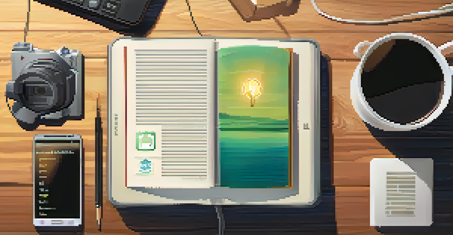 A digital ethics guidebook on a desk with gadgets, symbolizing privacy and security.