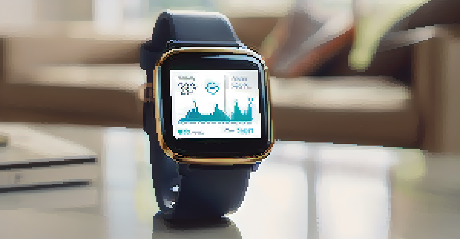 A smartwatch showing health metrics in a modern living room illuminated by natural light.