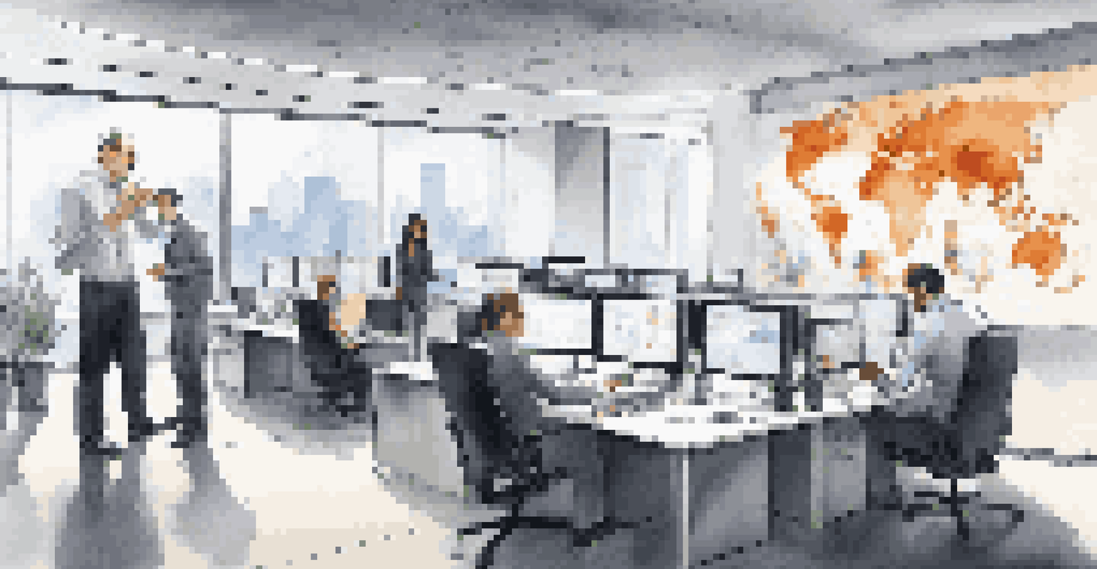 A team in an office analyzing telematics data on screens, with charts and graphs visible.